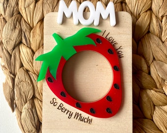 Fridge Photo Magnet - Mothers Day Gift - Custom Photo Frame Magnet - Strawberry Magnet - Gift for Mom - Grandma Gift -  Love You Berry Much