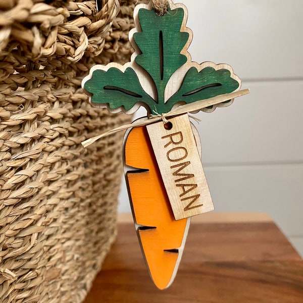 Personalized Easter Basket Tag - Carrot Name Tag for Easter Basket - Custom Laser Engraved Wood Tag - Easter Decor