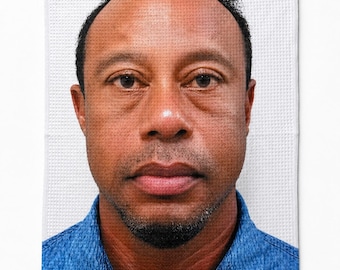 Asciugamano da golf magnetico con foto segnaletica di Tiger Woods