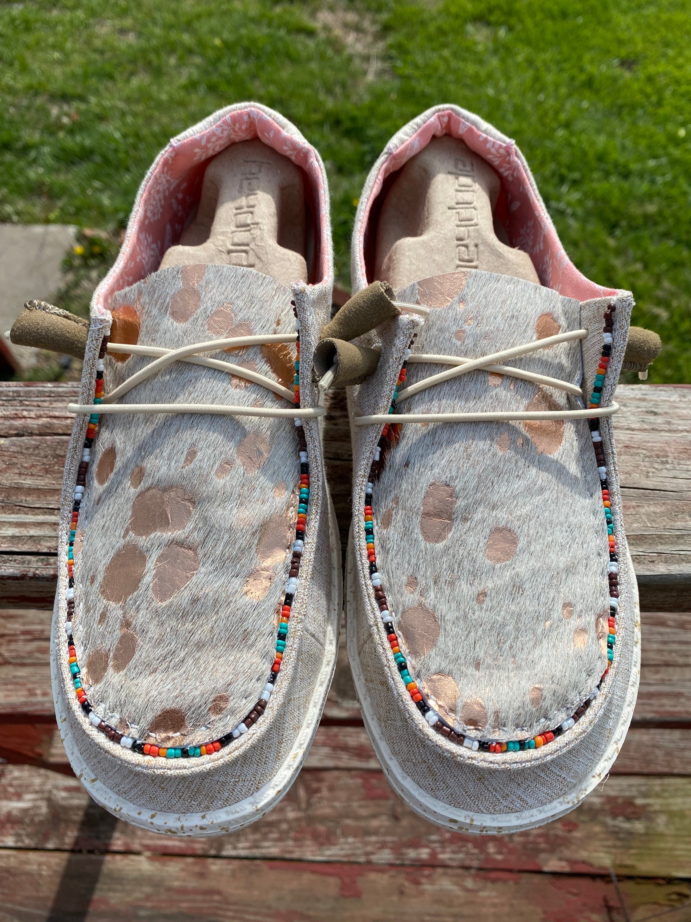Custom Cowhide & Beaded Hey Dudes COMPLETE CUSTOMIZATION Etsy