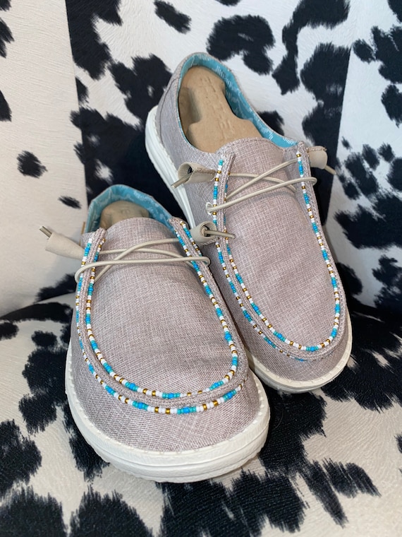 Beaded Hey Dudes  COMPLETE CUSTOMIZATION AVAILABLE Custom Cowhide & Shoes Womens Shoes Slip Ons Moccasins 2 strand 