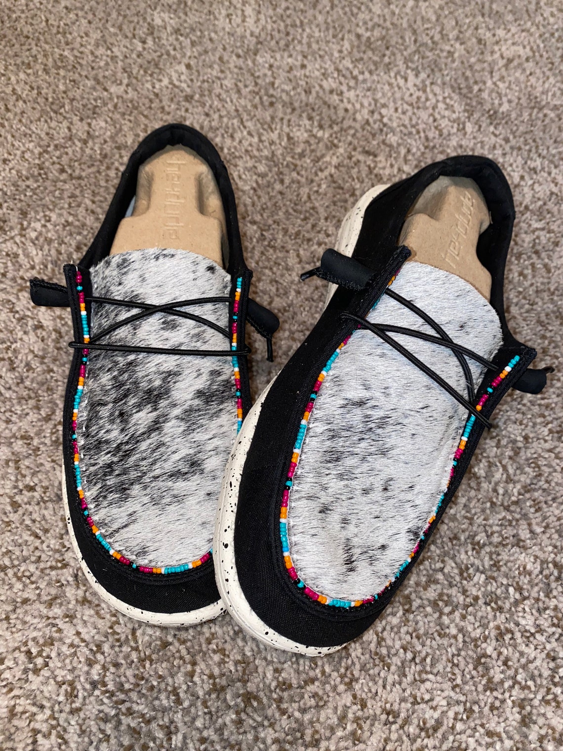 Custom Cowhide & Beaded Hey Dudes COMPLETE CUSTOMIZATION Etsy