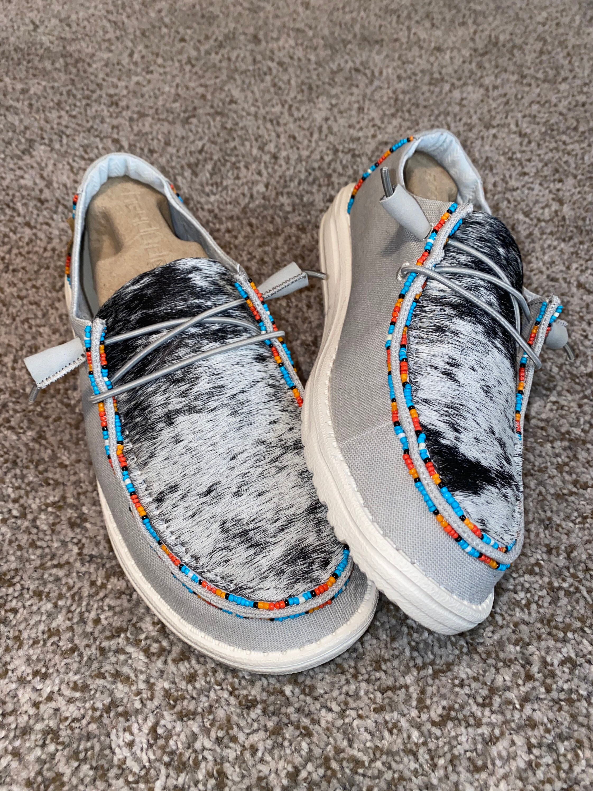 Custom Cowhide & Beaded Hey Dudes COMPLETE CUSTOMIZATION Etsy