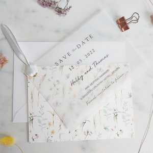 Flora Vellum Save the Date, Spring Save the Date with Vellum, Floral Wedding Stationery