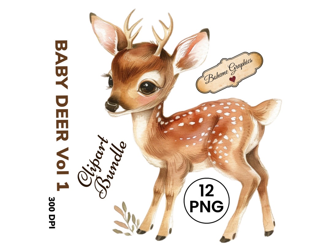 12 Printable Baby Deer Clipart Images for Decoupage, Card Making ...