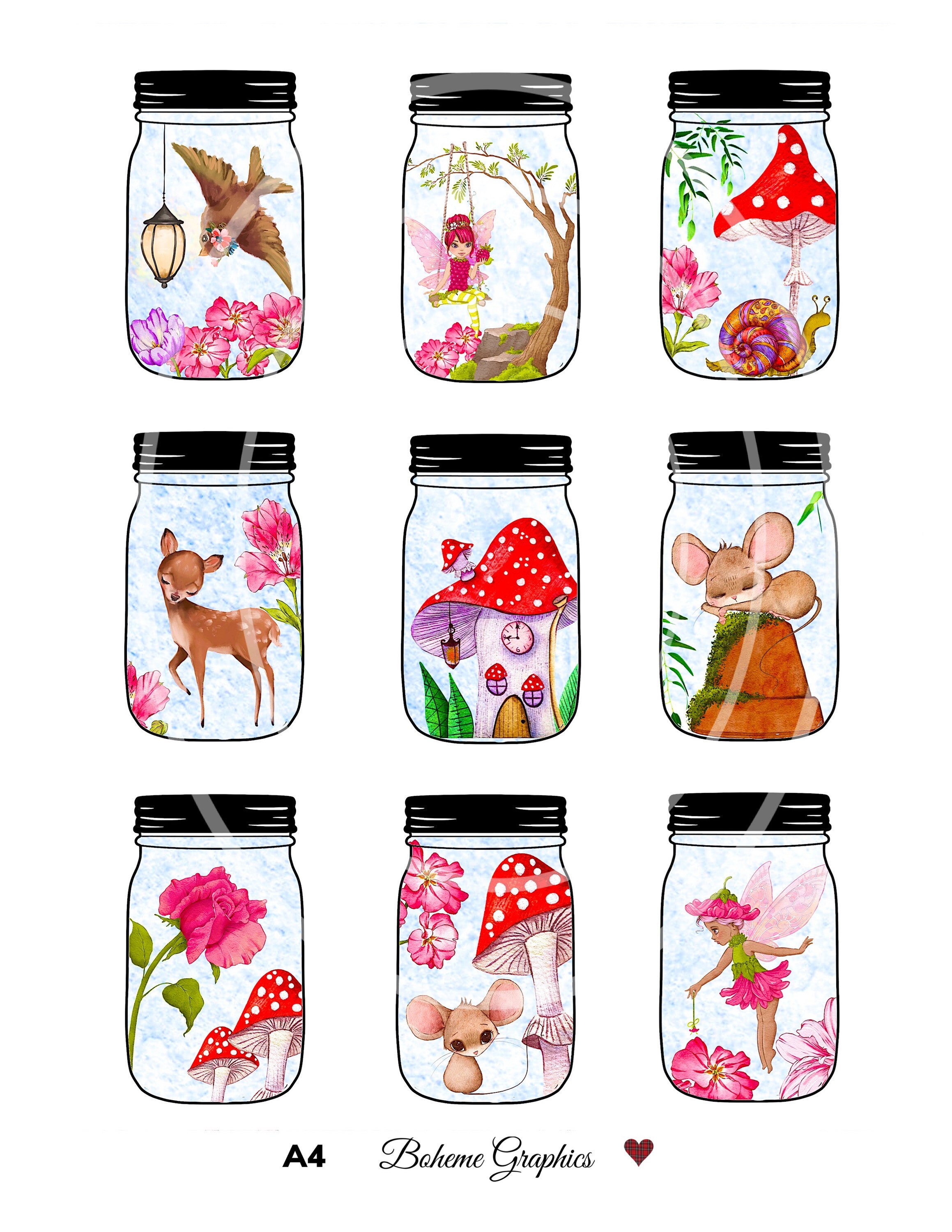 Fairy Mason Jar Printable Collage Images, Scrapbooking Ephemera ...