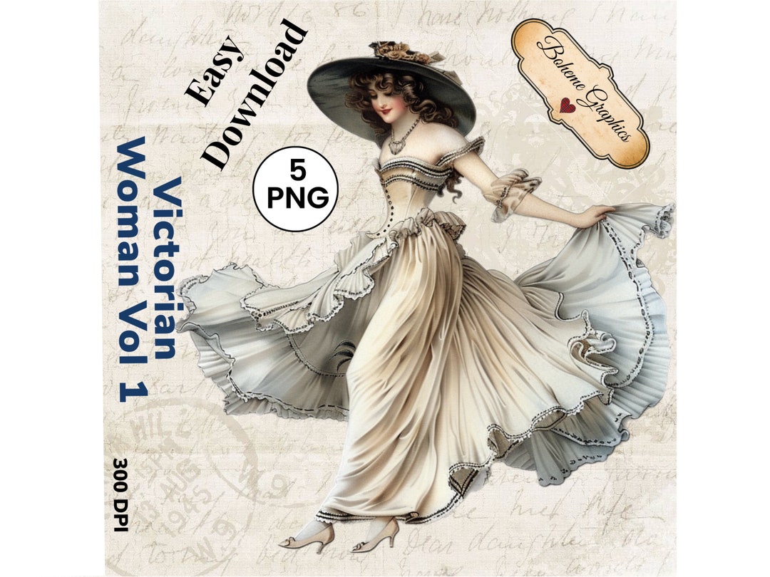 5 Printable Victorian Lady Clipart for Decoupage, Scrapbooking, Furniture Decor, Decorative ...