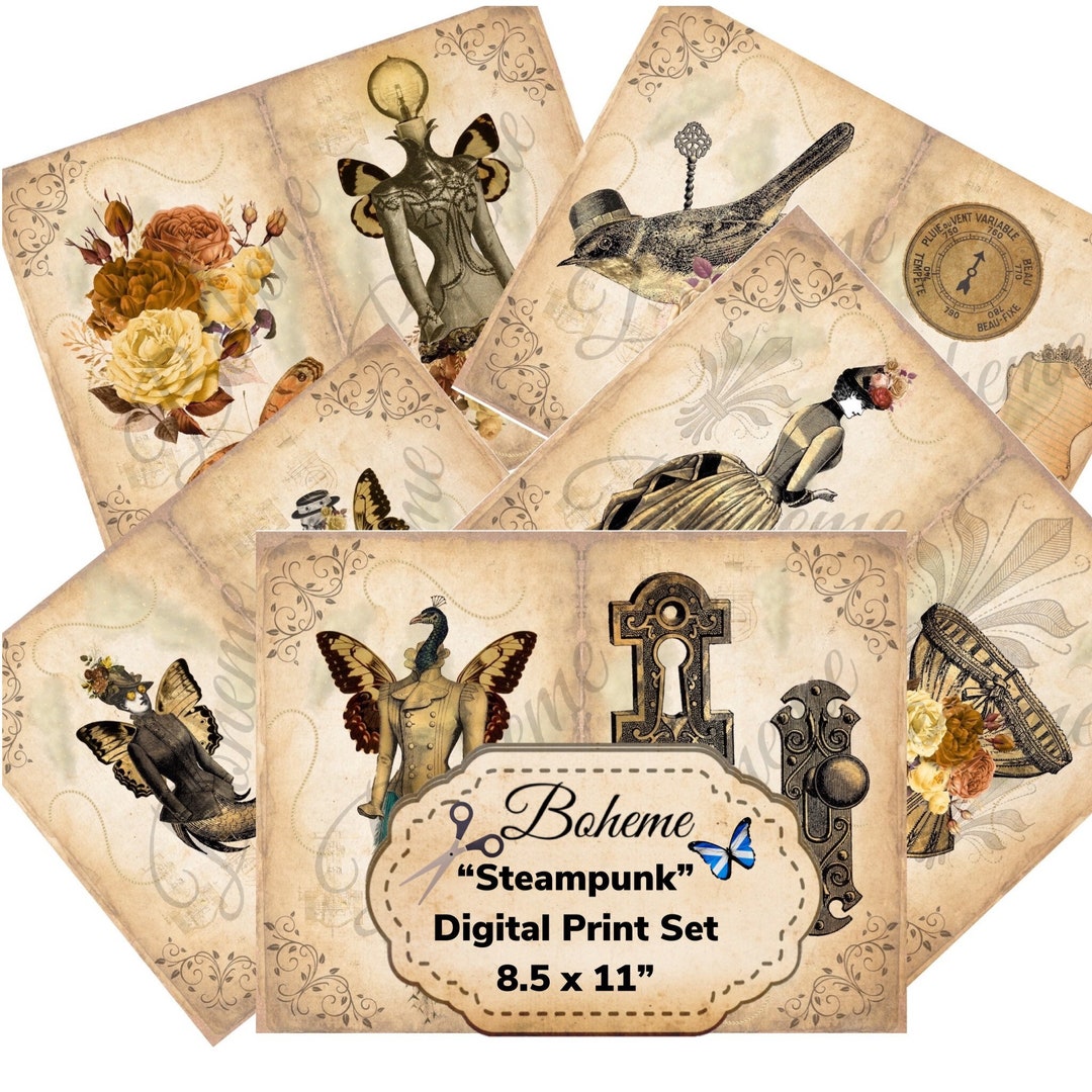 Gothic Steampunk Junk Journal Page Set, Printable Digital Download for ...