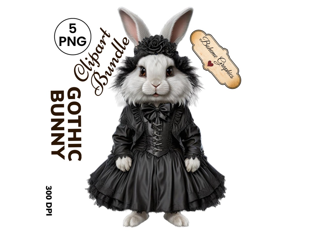 5 Cute Gothic Bunny Rabbit Printable PNG Clipart Images for Decoupage ...