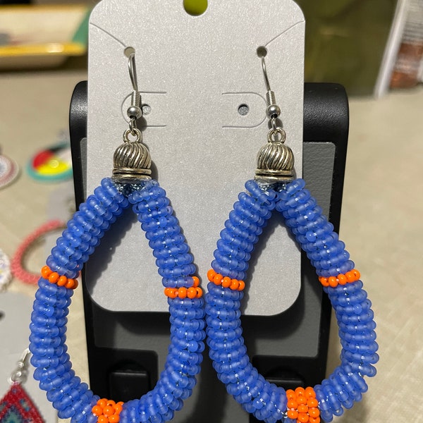 Beaded rope teardrop hoop  earrings