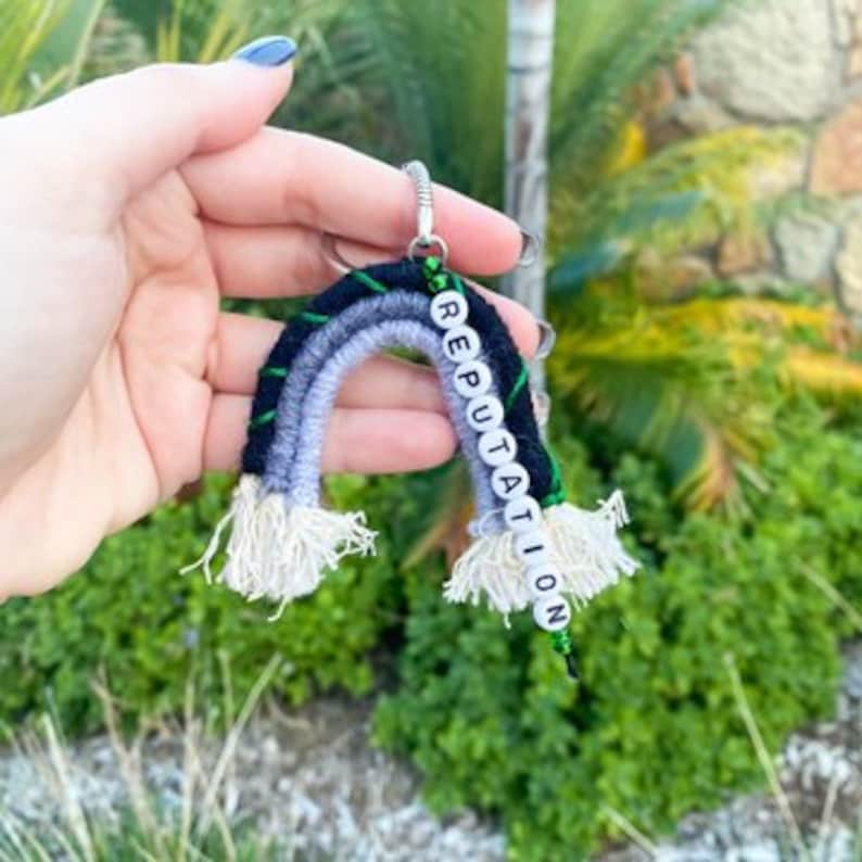The reputation rainbow macrame keychain