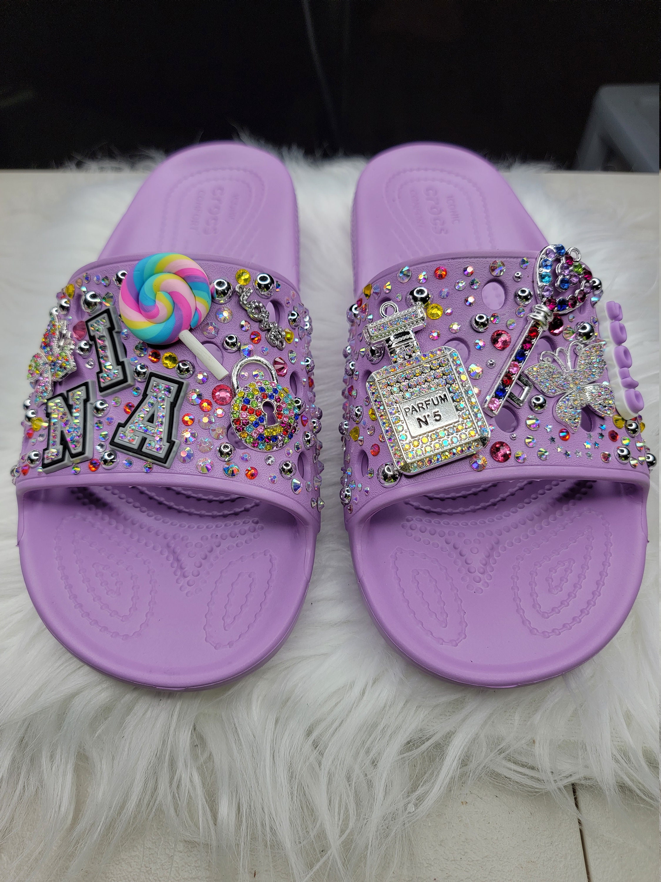 light pink croc slides