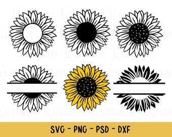 Sunflower SVG Bundle, Sunflower SVG, Flower Svg, Monogram Svg, Half Sunflower Svg, Sunflower Svg Files, Cut file Cricut, Silhouette, Cameo