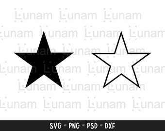 May include: Two black star shapes, one filled in and one outlined. The filled-in star is on the left and the outlined star is on the right.