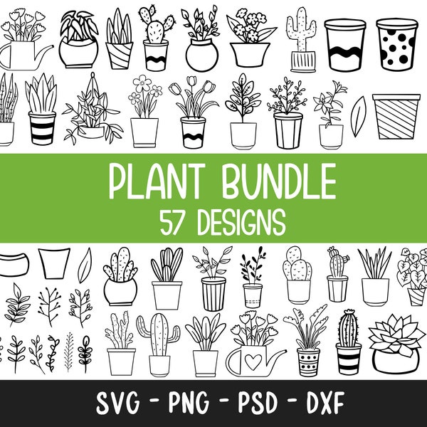 Plant Svg Bundle, Potted Plant SVG Bundle, Houseplant Svg, Plants in Pots Svg, House Plant Svg, Plant Clip Art Pack, Plant Cut File