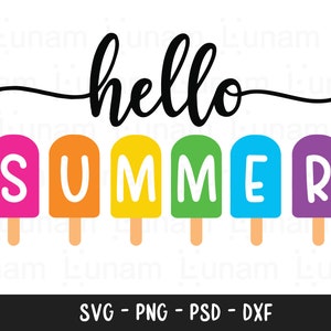Hello Summer Popsicles SVG, Sommer Zeichen SVG, Sommer Plotterdatei für Cricut und Silhouette, Strand SVG, Hello Summer Druckdatei dxf png