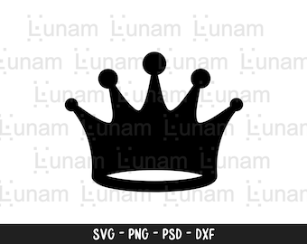 May include: A black silhouette of a crown with five points. The crown is a simple design with a rounded base.