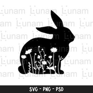 Svg floral de lapin, Svg floral de lapin, silhouette florale de lapin, silhouette florale de lapin, lapin floral de Pâques, svg floral de lapin de Pâques
