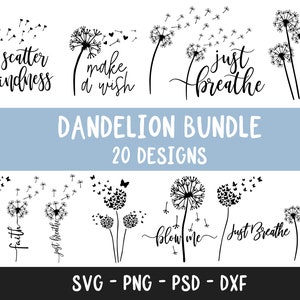Pissenlit Svg Bundle, pissenlit Svg, pissenlit Png, me souffler Svg, juste respirer Svg, pissenlit soufflant Svg, gentillesse Svg, pissenlit coupe fichier