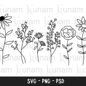 Wildflowers svg, Floral svg, Wild flower svg, flower sketch svg, cricut and silhouette, Instant Download