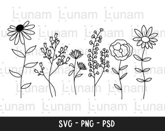 Wildblumen svg, Blumen svg, wilde Blume svg, Blume Skizze svg, Cricut und Silhouette, Instant Download