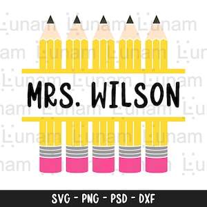 Lápis SVG, Moldura de nome de lápis Svg, Monograma de lápis Svg, Escola Svg, Professor Svg, Lápis Clipart, Arquivos de corte a lápis, Material escolar Svg