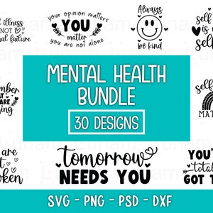 Mental Health SVG Bundle, Self Love Svg, Inspirational Svg, Positive ...