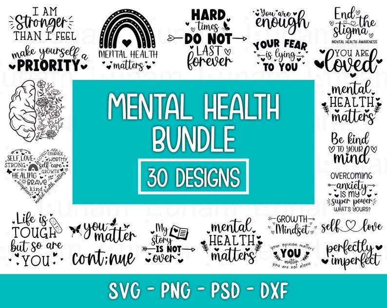 Mental Health SVG Bundle, Self Love Svg, Inspirational Svg, Positive ...
