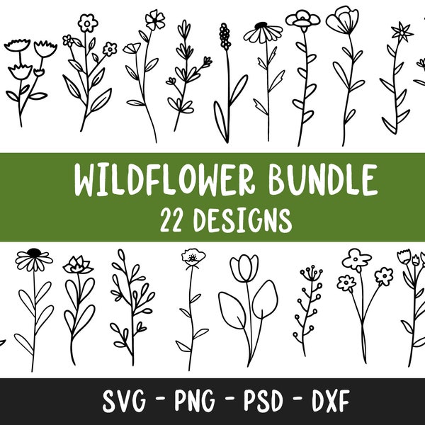 Wildflower Svg Bundle, Floral Svg Bundle, Wildflowers svg, Floral svg, Wild flower svg, flower sketch svg, flower svg