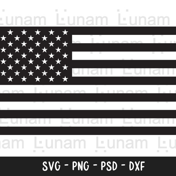 American Flag Silhouette, July 4th, Happy Independence Day, Patriotic Flag, USA Flag, Black and White, SVG, Cut Files