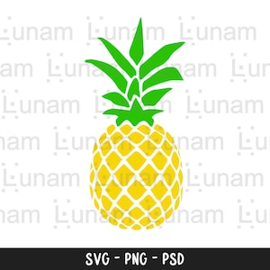 Puede incluir: Una piña amarilla con una corona de hojas verdes. La piña es una silueta simple con un patrón de diamante.