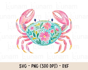 Pink Crab PNG Clipart, Floral Crab PNG, Coastal Crab Shirt Design, Flowery Crab Design, Girly Summer Crab Png Svg, Coastal Clipart