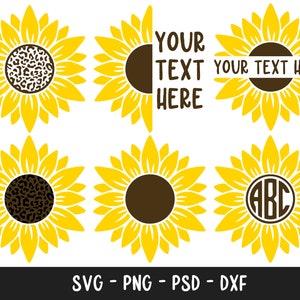 Pacote SVG de girassol, SVG de girassol, Svg de flor, Svg de monograma, Svg de meio girassol, Arquivos Svg de girassol, Arquivo cortado Cricut, Silhueta, Cameo