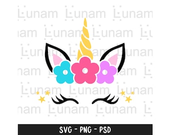 Licorne Svg, Svg visage de licorne, Svg anniversaire licorne, Png licorne, coupe Svg licorne, Svg mignon visage de licorne, fichier coupe licorne pour Cricut