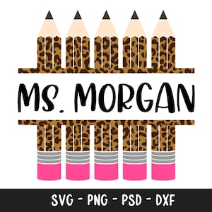 Lápis Leopardo SVG, Lápis Monograma Svg, Escola Svg, Professor Svg, Lápis Clipart, Arquivos de corte a lápis, Material Escolar Svg