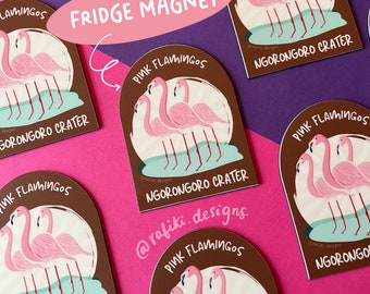 Magnet - Flamingos, Ngorongoro-kratern, matt finish | Souvenir, present, rese Afrika, Tanzania, Kiswahili, rolig, afrikansk, reseminne