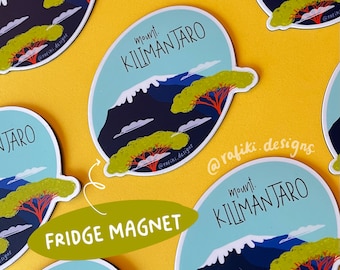 Magnet - Kilimanjaro illustrerad, matt finish | Souvenir, present, resa Afrika, Tanzania, Kiswahili, Kenya, rolig, afrikansk, reseminne