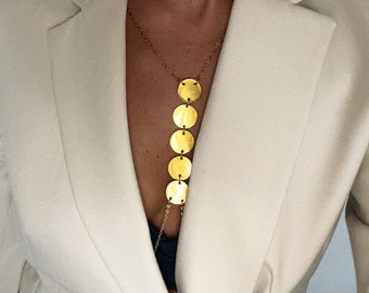 Elegante bralette con catena per il corpo in oro, gioielli da sera per il corpo per eventi speciali, collana a catena lunga, collana con catena per il corpo a strati