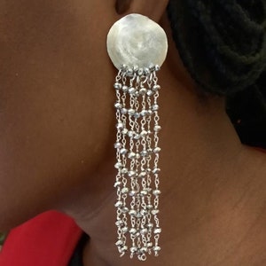 Statement Crystal Long Tassel Earrings, Silver Rhinestones Drop Earrings, Long Chandelier Earrings, Recycled Plastic Dangling Earrings