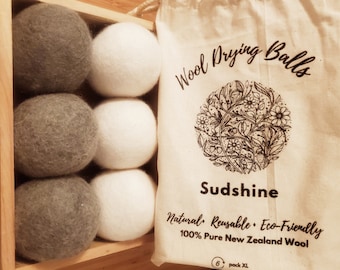 Wool dryer balls XL, 6 pack, Gift, Natural Fabric Softener, Extra large, Reusable, Fragrance Free, Eco-Friendly, Sustainable, Christmas Gift
