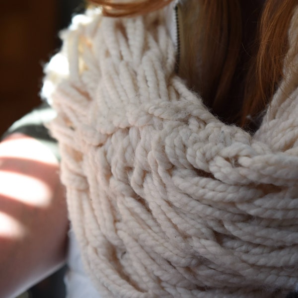 Hand-knit Ivory Infinity Scarf