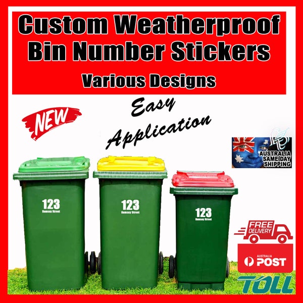 Custom Rubbish Bin Sticker Number Street Name Decal Wheelie - Large Waterproof Weatherproof Personalised Stickers