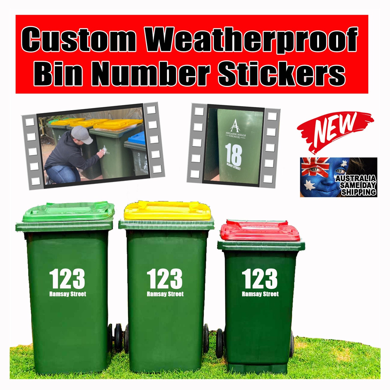 Custom Rubbish Bin Sticker Number Street Name Decal Wheelie Etsy