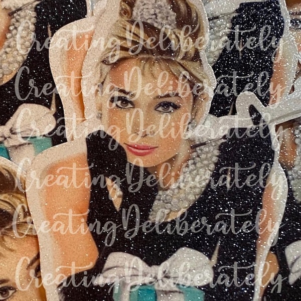 Audrey Hepburn 3” sticker with glitter overlay