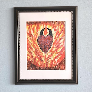 8.5 x 11&quot; Satanic Pride Art Print, Fires Of Hell Photo, Hell Fire Picture, Heart With Horns, Satanic Gothic Gallery Wall & Tabletop Display