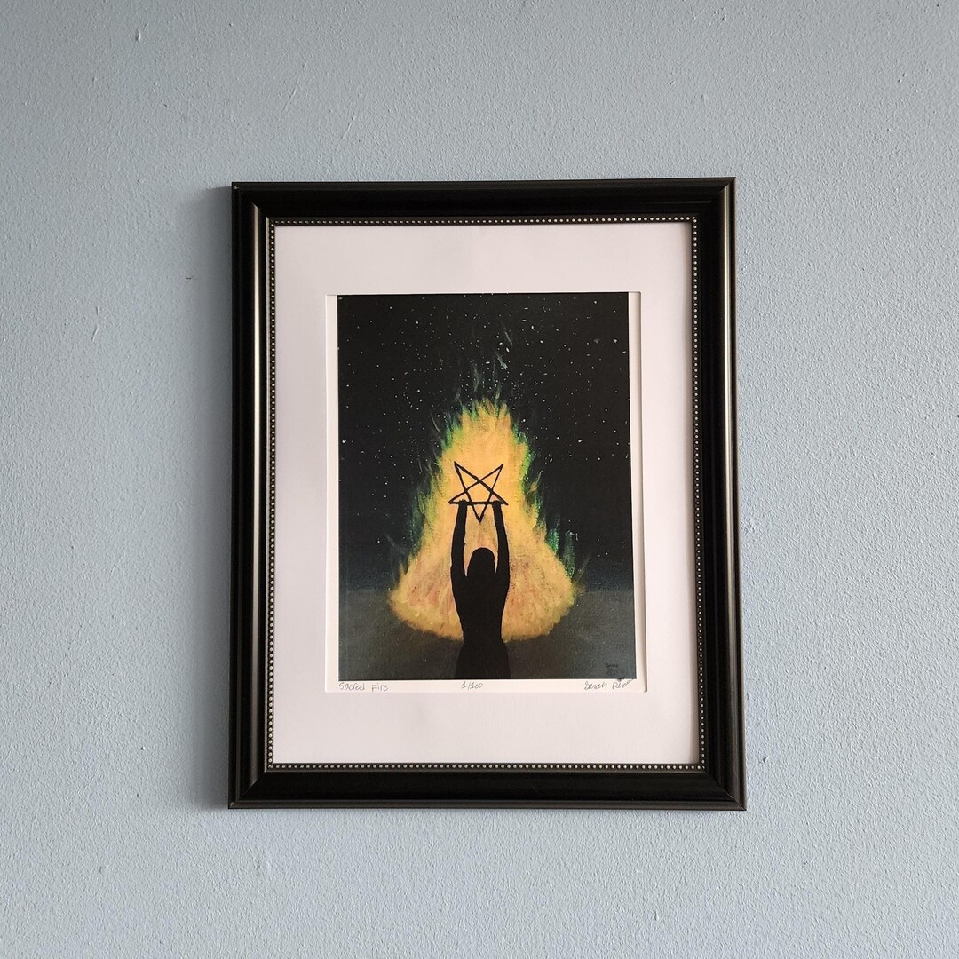 Satanic Woman Near Bon Fire Silhouette Photo Print Unframed Tabletop and Gallery Wall Decor ...