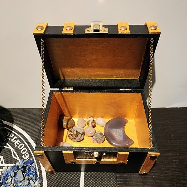 Personalized Witchcraft Altar Box Healing Crystal Stone Pirate Chest Tarot Deck Storage Wood Keepsake Jewelry Box