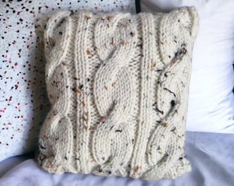 Knitted Cushion, Novelty Pillow, Sofa Accessories, Chunky Knit Pillow, Cable Knit, Home Decor, Aran Cover, New Home Gift, Cushion Cover