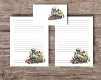 Christmas Stationery Set, Writing Paper, Lined Note Paper, Penpal Stationery Gift, Eco Friendly To Do List, Train Lovers Stationery