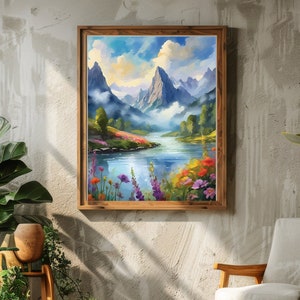Mountain Painting for nature lovers, Acrylic Nature scenery painting, mountain landscape wall art Decor , House warming gift